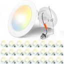 Amico Recessed Lighting 5/6 Inch, 24 Pack 5CCT Flat LED Can Lights, 2700K/3000K/4000K/5000K/6000K Selectable,12W Eqv 120W, 1050LM Brightness, Retrofit Installation - ETL & FCC