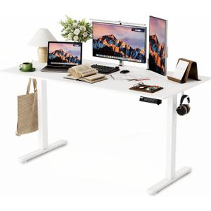 Monomi 55 Inch Electric Standing Desk, Height Adjustable Sit Stand Up, Work Home Office Computer PC Desks, Gaming Writing Study Bedroom Rising Table with Two-Piece Desktop, White