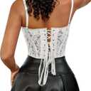 LovelyWholesale Lace Corset Tops for Women Sexy Backless Corset Bustier Top Party Club White X-Large