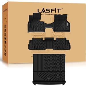 LASFIT Floor Mats & Cargo Liner for BMW IX 2022-2024 2025 2026 xDrive45 xDrive50 xDrive60 M60 M70, All Weather Protection Floor Liners, TPE Car Mat for BMW Accessories 1st & 2nd Row & Trunk Full Set