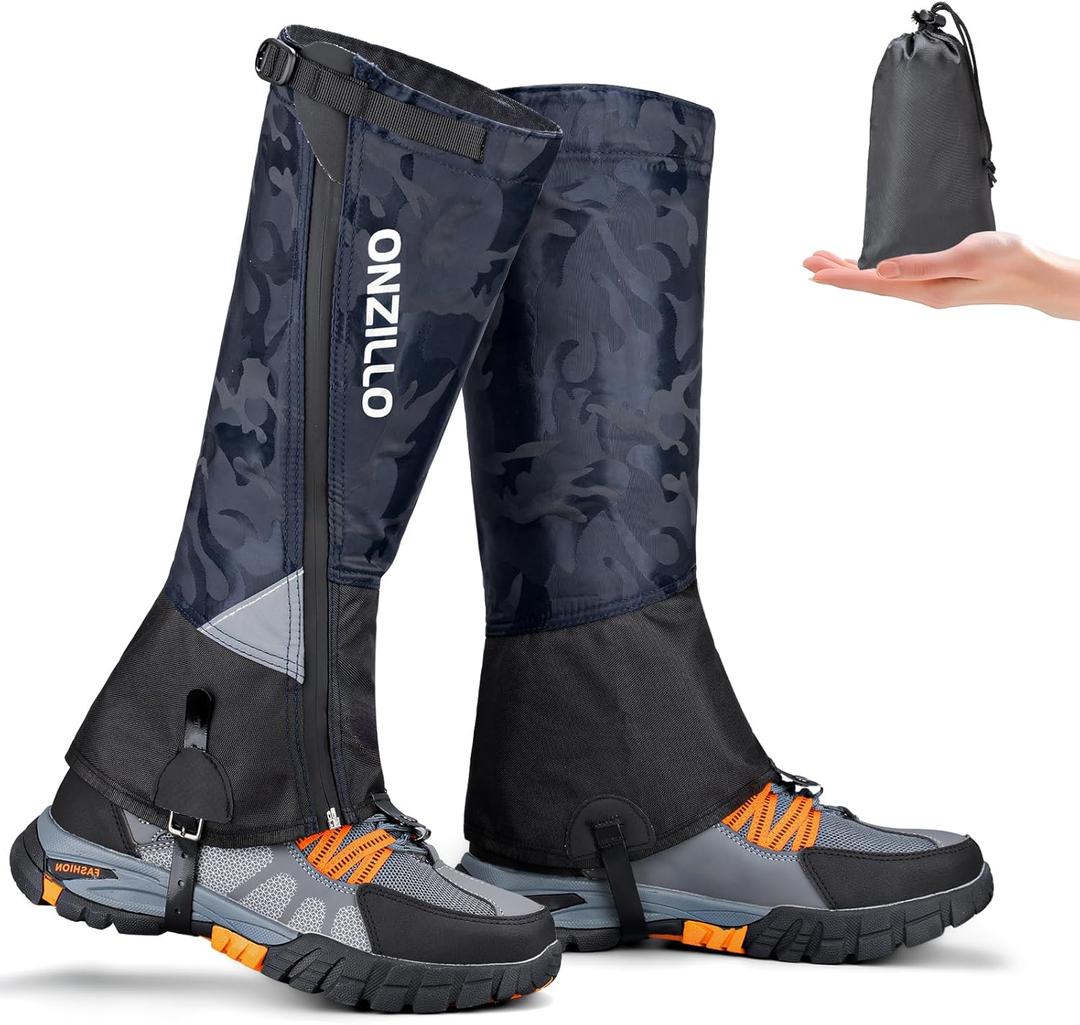 Leg Gaiters, Upgraded 1000D Waterproof Snow Gaiters with Reflective Patch, Hiking Boots Gaiters with Adjustable Foot Strap, Lightweight Leg Shoe Guards Gators (Large)