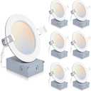 4 Pack 4 Inch LED Recessed Lights with Junction Box, Recessed Lighting 4 Inch Canless Downlight-ETL and Energy Star Certified