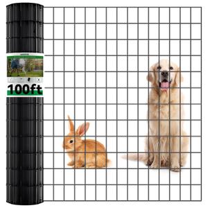 100ft(L) x 4ft(H) Welded Wire Fence, Black PVC Coated Wire Mesh, 16GA 2 Inch x 3 Inch Garden Edging Border, Roll Vinyl Metal Animal Barrier Fence for Yard Vegetable Plant Protection Poultry Netting