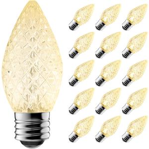Upgraded 25-Pack C7 LED Christmas Light Replacement Bulbs, Shatterproof LED Bulbs for E12 Base Sockets, Outdoor Waterproof Christmas Village Bulbs - Warm White