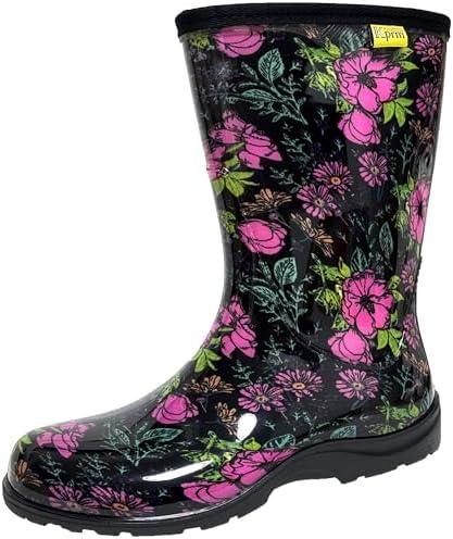 Kprm Women's Rain Boots Waterproof Mid Calf Rubber Garden Boots for Women Outdoor Mud Work with Comfort Insole (Midsummer Black, 9)