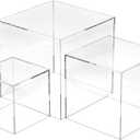 3 Pcs Acrylic Boxes for Display, 3" 4" 5" Small Square Clear Acrylic Cube with Hollow Bottoms, Nesting Riser Display Stand Shelf Food Risers for Buffet Table Dessert Collectibles Jewelry Figures Show