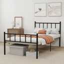 Metal Platform Twin Bed Frame with Headboard Sturdy Steel Slats Support No Box Spring Needed Easy Assembly Black