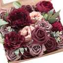 Floroom Burgundy Mauve Artificial Flowers Marsala Fake Roses Peonies and Greenery Combo Box Set for DIY Dark Red Wedding Bouquets Bridal Shower Centerpieces Floral Arrangements Party Tables Decoration