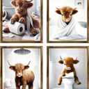 TWNSLLA Highland Cow Funny Bathroom Decor Wall Art, Bathroom Highland Cow Art Prints, Rustic Farmhouse Bathroom Wall Decor, Funny Bathroom Signs Animal Canvas Wall Art, UNFRAMED, 11x14inchx4pcs
