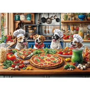 Funny Dog Pizza Jigsaw Puzzle, 1000 Piece Puzzle for Adults, Food Kitchen Jigsaw Puzzle, Animal Pet Lover Challenging Puzzles, Home Decoration Puzzle, Interlock Perfectly No Dust