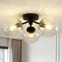 Black Globe Semi Flush Mount Ceiling Light Hammered Glass Ceiling Lights, Hammered Clear Glass