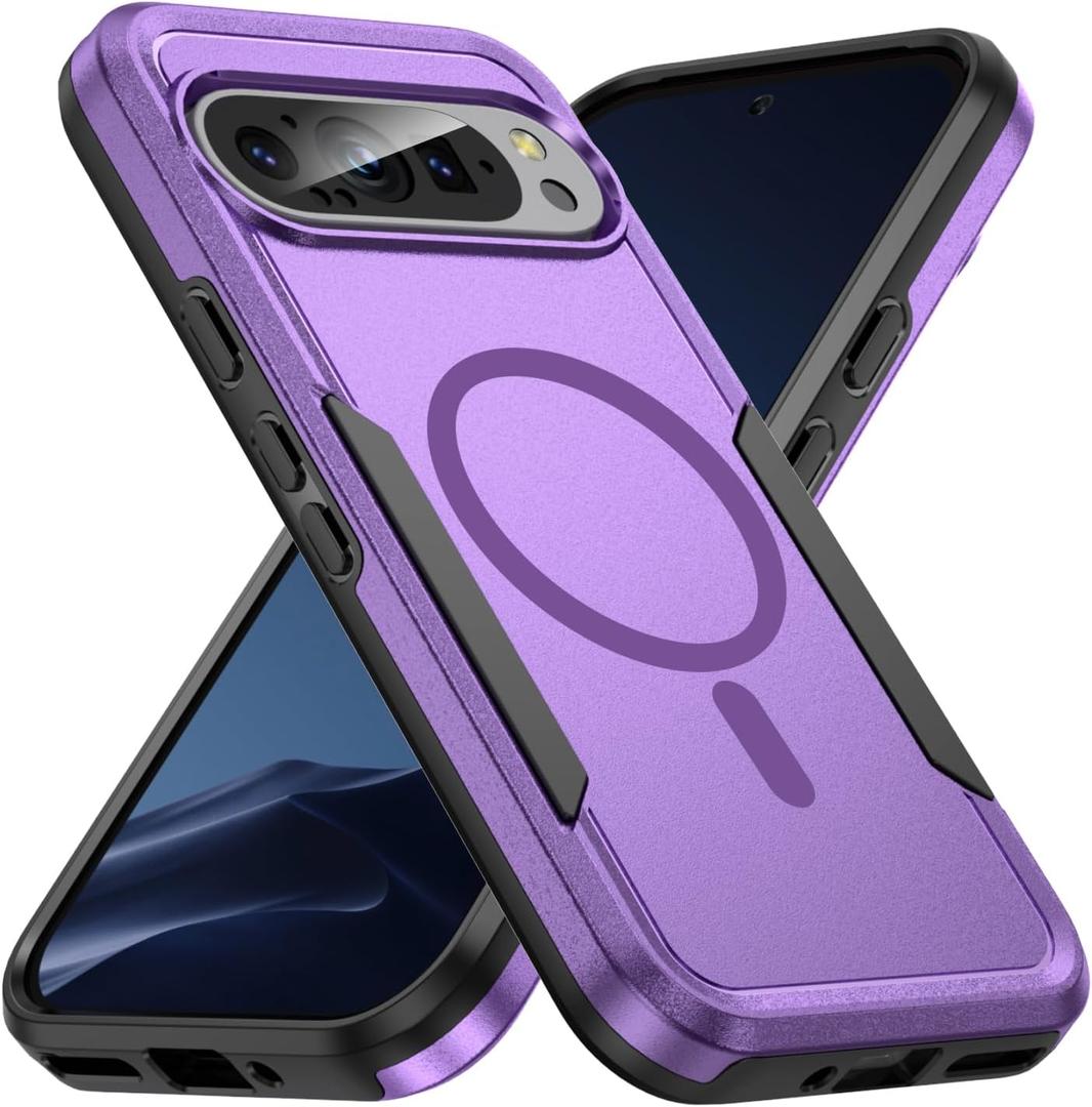 for Google Pixel 9/9 Pro Case,[Compatible with Magsafe] [Military Grade Drop Tested] Shockproof Magnetic Tough Rugged Protective Phone Case -6.3 inch (Purple)