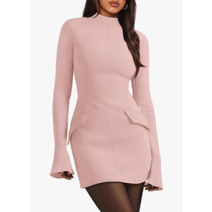 ANRABESS Women's Long Sleeve Mock Neck Sexy Bodycon Mini Dress Dressy Casual Elegant Formal Party Blazer Dresses with Pockets, Pink, Medium ANRABESS Women's Long Sleeve Mock Neck Sexy Bodycon Mini Dress Dressy Casual Elegant Formal Party Blazer Dresses with Pockets, Pink, Medium