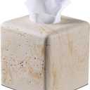 Natural Travertine Tissue Box Cover  Modern Resin Cube Holder for Bathroom, Bedroom, Office  Decorative Square Tissue Box for Countertop, Nightstand, Vanity & Desk  Heavy&Sturdy