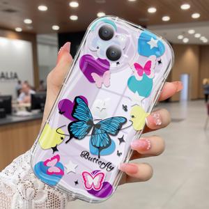 Compatible for iPhone 14 Case, Pretty Butterfly Print Three-Dimensional Wave Clear Case for Girls Women, Soft Full Package Anti-Fall Cover for iPhone 14, Color Butterfly