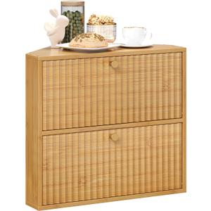 Corner Bread Box for Kitchen Countertop Bamboo Two Layer Large Capacity Bread Storage Bin Vintage Storage for Homemade Bread (Natural Bamboo)