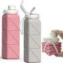 BEAUTAIL Collapsible Water Bottles 20.6oz 2 Pack, Silicone Foldable Portable Travel Water Bottle, BPA-Free Reusable Leakproof for Travel Camping Hiking Cycling Yoga Sports Outdoor (Pink+Starlight)