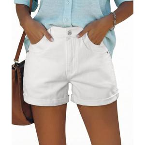 onlypuff Women Jean Shorts Ripped Mid Rise Stretchy Distressed Casual Denim Shorts (12)
