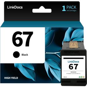 LinkDocs 67 Black Ink Cartridge Remanufactured Replacement for HP Ink 67 67XL (Black,1-Pack)
