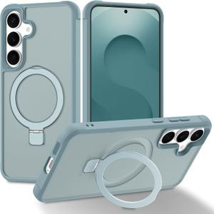 Magnetic Compatible with Samsung Galaxy S25+ & S24+ Case with Stand [Military Grade Drop][Compatible with Magnet] Ring Holder Translucent Slim Hard Back Soft Edge, Green