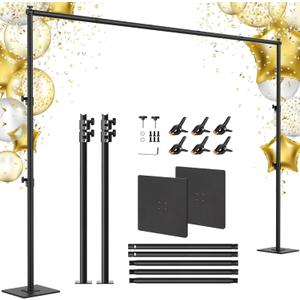 Backdrop Stand 10x10 ft Adjustable Photo Backdrop Stand Kit, Heavy Duty Pipe and Drape Photography Background Support with Flat Metal Base for Wedding, Party, Video Studio, Birthday, Black