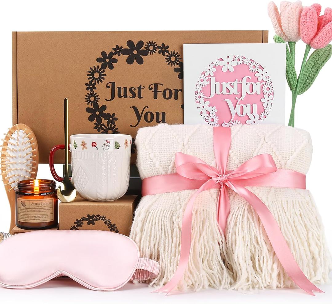 Birthday Gifts for Women,Get Well Soon Self Care Gift Baskets,Unique Happy Birthday Women Gifts Box for Mom,Mother,Her,Grandma,Sister,Best Friend,Wife,Bestie,Coworker 9pcs Gift Sets Christmas Presents (White)