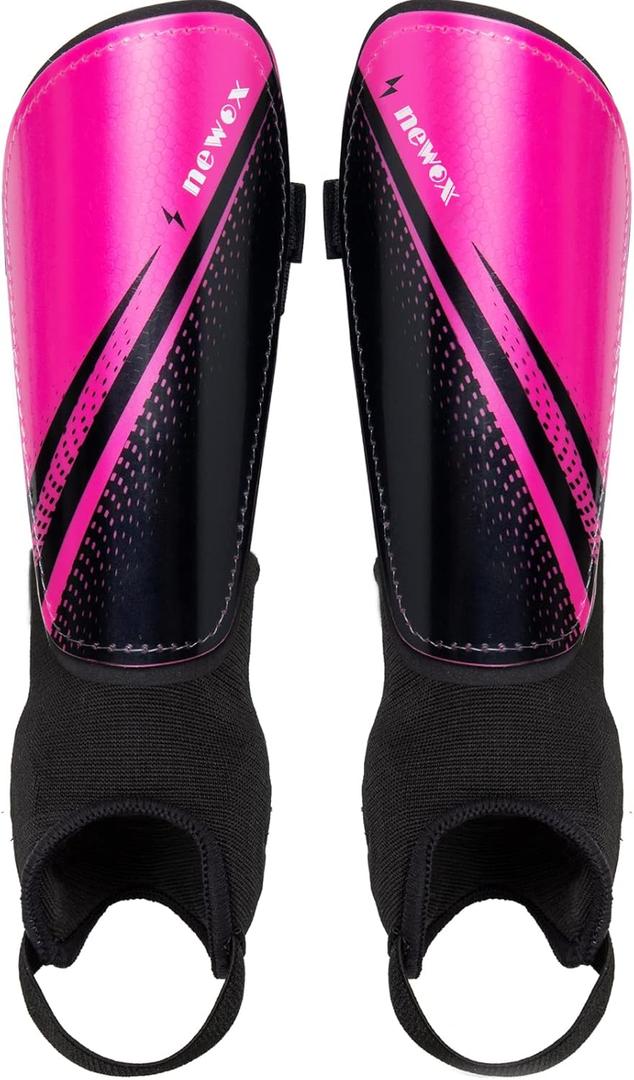 Newox Soccer Shin Guards Kids Youth - Shin Pads Protection Boys Shin Guards Soccer Youth - Soccer Shin Guards for Kids 3-15 Years Old Girls Boys (Medium, Pink+Black)