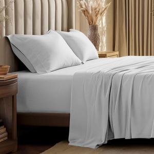Bare Home 100% Organic Cotton Jersey Sheet Set, Ultra Soft, 100% Cotton - Sheet Set & Pillowcases - Deep Pocket Bed Sheets (Queen, Cloud Grey)
