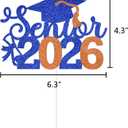 2 x Senior 2026 Graduation Decoration Cake Topper Glitter Grad Sticks Congratulations Ideas Blue Orange