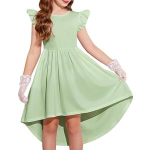 Girls Summer Dress Tween Flutter Sleeve High Low Formal Dresses for Wedding Party