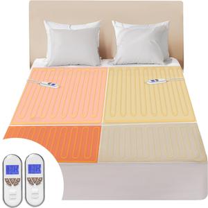 Bwarm Premium Multi-Zone Electric Heated Mattress Pad King Size, 78" x 80", Dual Controllers, 9 Heat Settings, 1-12 Hours Auto Off, Individual Body and Feet Settings, Machine Washable