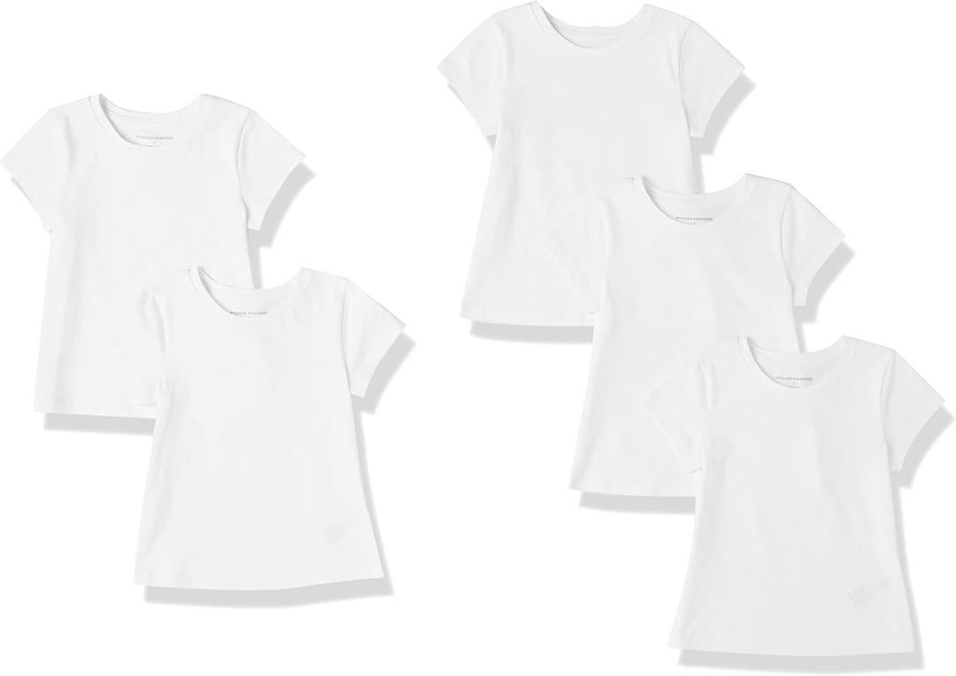 Amazon Essentials Toddler Girls' Short-Sleeve T-Shirts, Pack of 5, White, 4T
