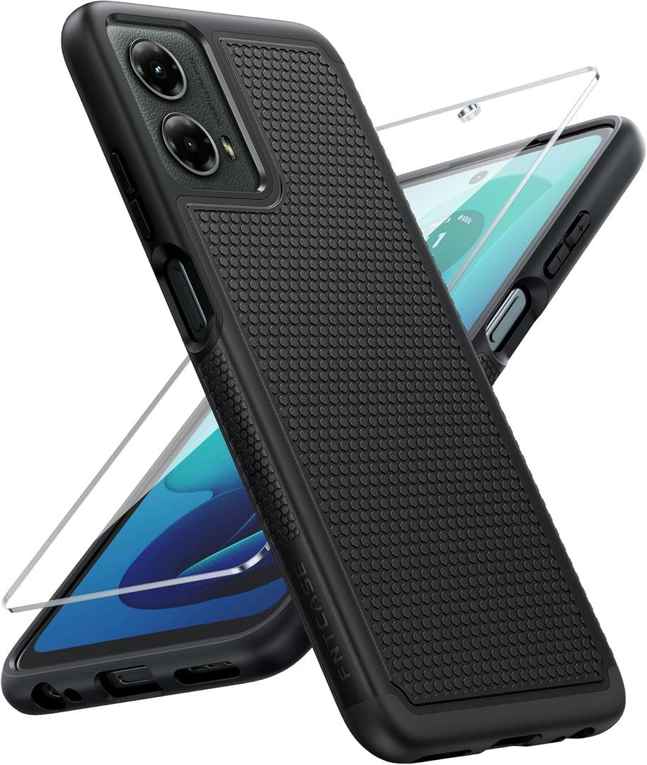 FNTCASE for Moto G-5G 2024 Case: Moto G 2024 Phone Case 14FT Military Grade Drop Protection with Screen Protector Shockproof Rugged Anti-Slip Sweat-Resistant Matte Dual Layer Daily Cover (Black)