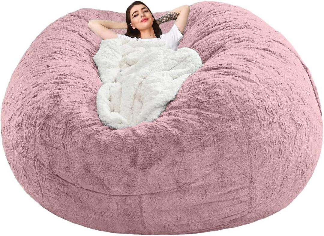 Bean Bag Sofa Cover (Skin Pink, 7FT(D180*H90cm) ONLY Cover)