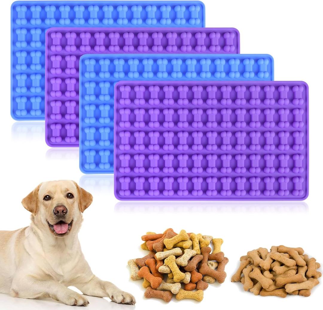 Palksky Dog Treat Molds Silicone, 4Pcs 65 Cavities Mini Bone Mold for Baking and Freezing