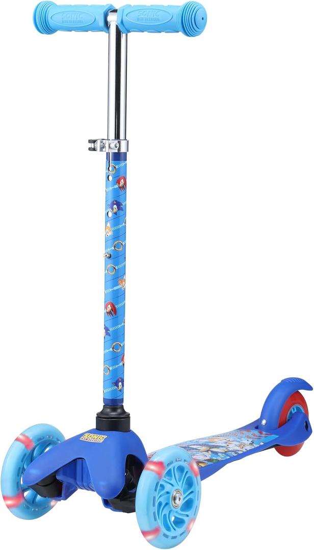 Self Balancing Kick Scooter with Light Up Wheels, Extra Wide Deck, 3 Wheel Platform, Foot Activated Brake, 75 lbs Limit, Kids & Toddlers Girls or Boys, for Ages 3 and Up (Sonic)