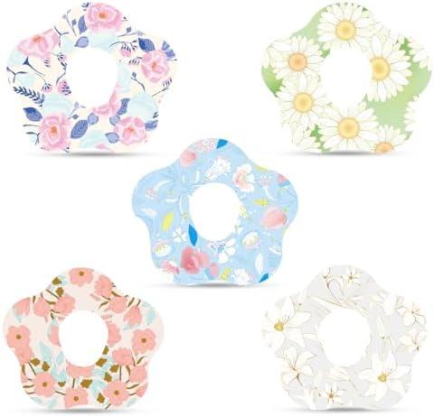 25pcs Adhesive Patches for Dexcom G7, Waterproof CGM Over Patch with Hole, Sensor Monitor Covers Breathable, Flower Medical Tape Sticker for Dexcom Accessories(5 Styles)