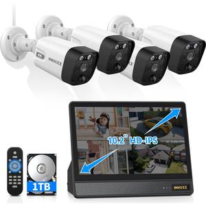 OOSSXX (2026 New 4K PoE Security Camera System Outdoor, 8CH NVR with 10" IPS Monitor & 1TB HDD, 4 Cameras, 130 Wide Angle, AI Human Detection, Two-Way Audio, No Monthly Fee