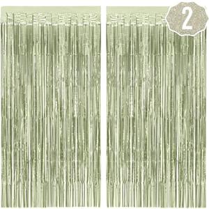 xo, Fetti Party Decorations Sage Green Foil Curtain - Set of 2 | Bachelorette Party Supplies, Cute Birthday Queen Photo Booth, Bach Martini Decor, Bridal Shower Backdrop