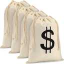 LEIFIDE 4 Pcs Canvas Money Bag Pouch with Drawstring Dollar Sign Carrying Sack Costume Props Canvas Coin Bag for Halloween Cosplay(11.4 x 15.3 Inch)