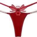 Sekexi Women's Sexy Butterfly Underwear V-shaped Sexy thong G-string Embroidered thong Flower Fun Underwear (US, Alpha, Large, Regular, Regular, Red)