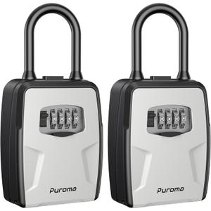 Puroma Large Key Lockbox with Hook, Resettable Combination Code Lock Box, Waterproof Security Wall Mount Lock Box with Shackle for Outdoor, Home, Door Handle Apartment Key Storage (2 Pack, Gray) (Grey)