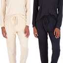 Real Essentials 2 Pack: Women's Soft Long Sleeve Sleep Set - Comfortable Lounge Pull Over Hoodie and Henley Jogger (Medium)