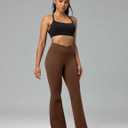 Colorfulkoala Women's Dreamlux Crossover Flare Leggings High Waisted Tummy Control Wide Leg Yoga Pants 29.5" / 31.5" Inseam (Brown, S)