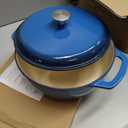 Amazon Basics Enameled Cast Iron Dutch Oven Pot with Lid, Dual Handles, Heavy-Duty, Oven Safe, Round, 4.3-Quart, Blue