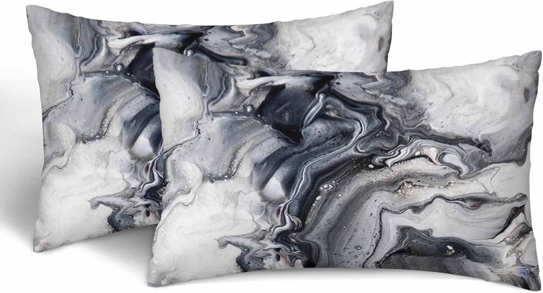 Black White Marble 12 X 20 Pillow Covers Abstract Texture Set of 2 Pillow Cases Protectors with Zipper Decorative for Home Couch Sofa Bed Car Lviving Room