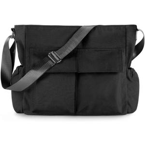 Canvas Messenger Bag Crossbody Shoulder Bag for Men Women Vintage Tote Laptop Bag Large Hobo Bag with Multiple Pockets (Black)