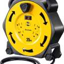 DEWENWILS Cord Reel with 4 Power Outlets, 2-USB Ports(3.4A Fast Charge), 25FT Retractable Extension Cord Reel, Heavy Duty SJTW 16/3 Cable, 13A Circuit Breaker, Hand Wind, UL Listed (Yellow+black Cord)