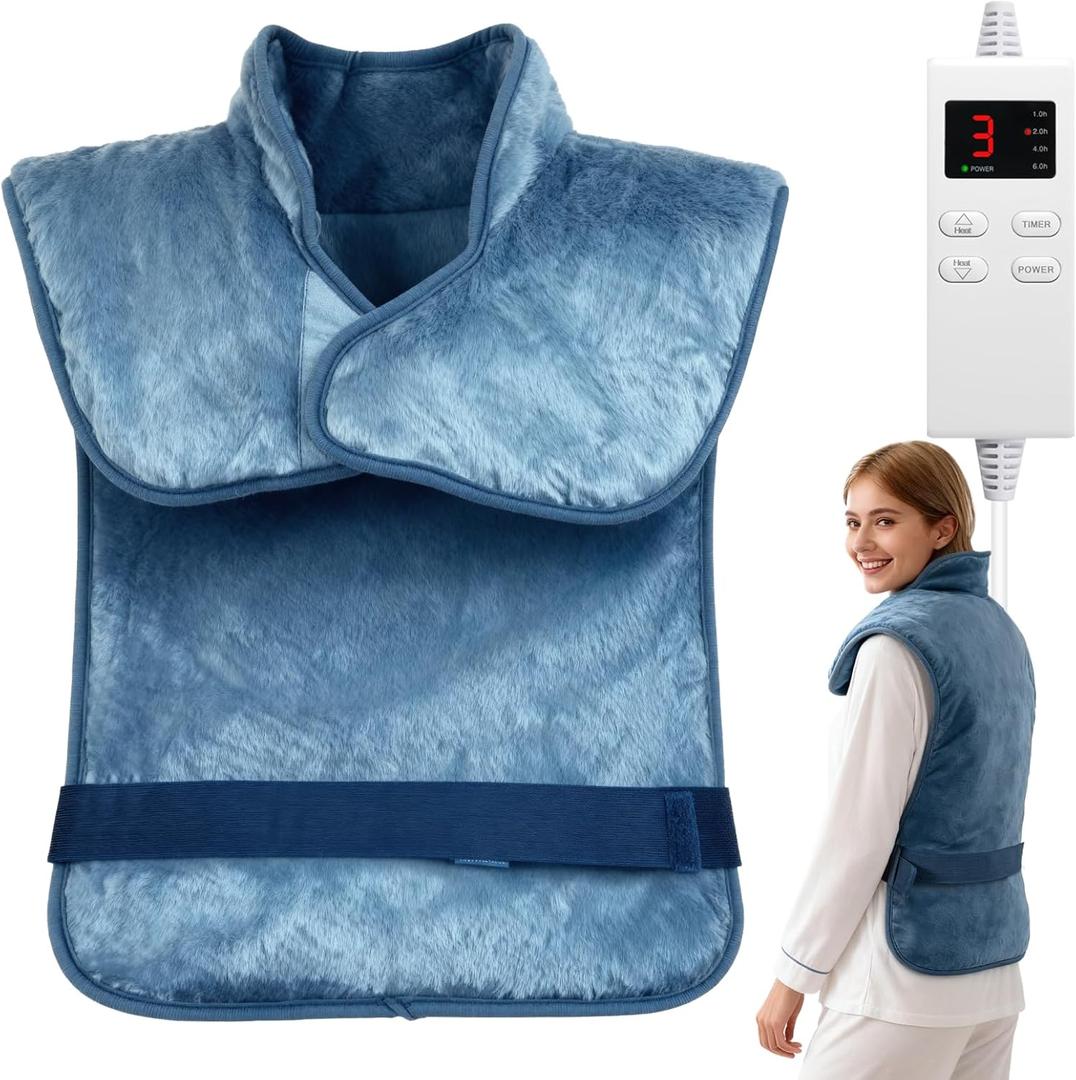Large Heating Pad for Back Neck Shoulders, Electric Heating Pad for Back Pain Relief, 6 Heat Settings & 4 Timers 24"x33" Weighted Design, Birthday Christmas Gifts for Women Men Mom Dad (Blue)