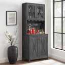 YITAHOME Farmhouse Bar Cabinet, 67 Inch Tall Home Wine Bar Cabinets with Wine Glass Rack, Open Storage Shelves with Glass Doors for Living Room